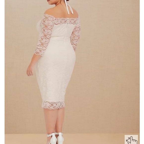 TORRID wedding/Special Occasion Ivory Lace Off Shoulder Bodycon Dress NWT - Picture 3 of 8